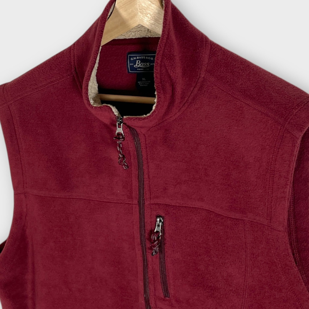 GH BASS Fleece Full Zip Vest Mens XL Tawny Port Red Hiking Outdoor Golf EUC - Picture 3 of 10